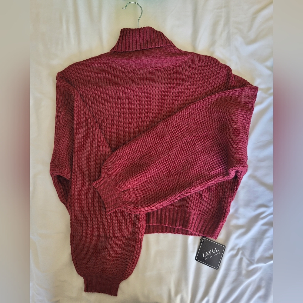 Zaful Cropped Burgandy Turtleneck Sweater